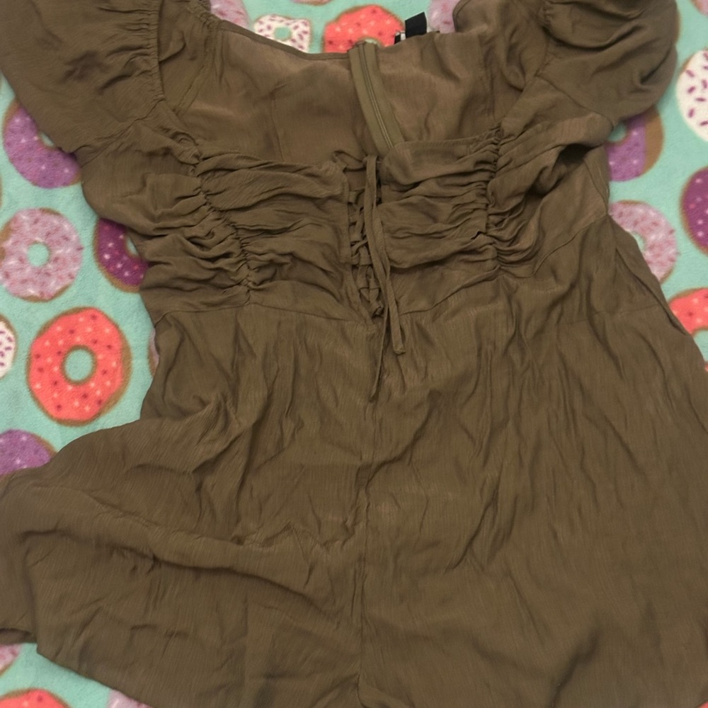 PrettyLittleThing Light Weight Army Green Short Romper